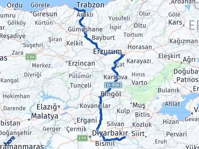 Batman Beşiri Trabzon Arası Kaç Km - Yol Haritası
