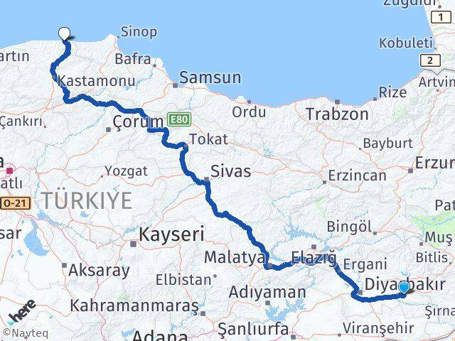 Batman Bozkurt Kastamonu Arası Kaç Km - Yol Haritası