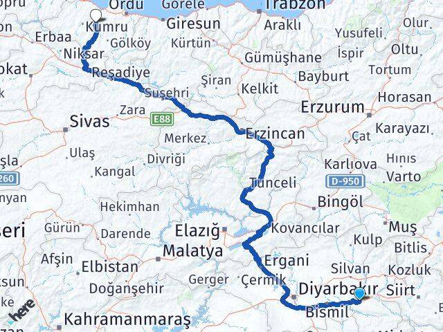 Batman Çatalpınar Ordu Arası Kaç Km - Yol Haritası