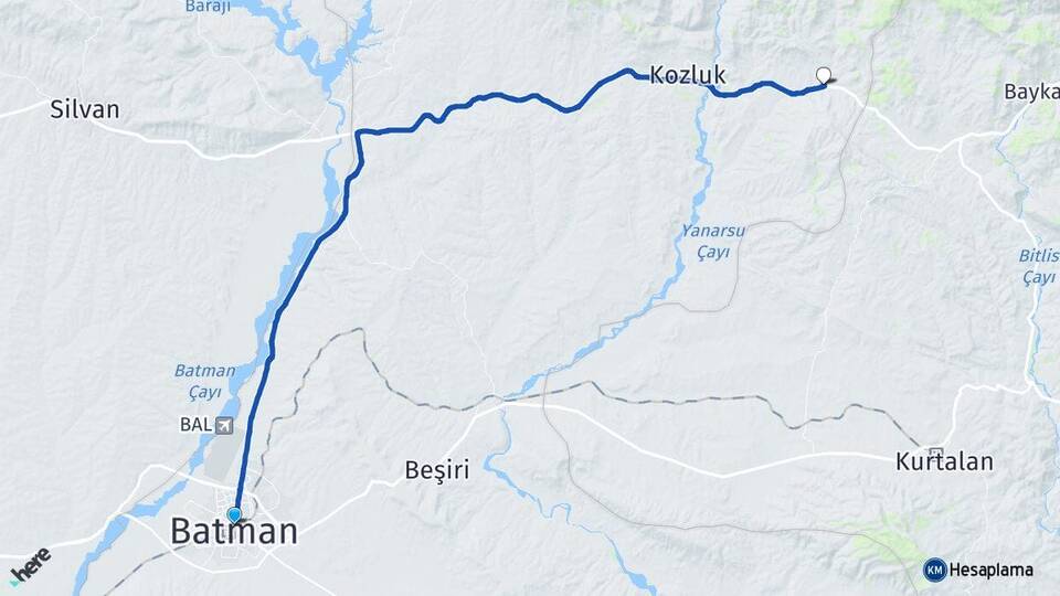 Batman Çayhan Kozluk Arası Kaç Km - Yol Haritası