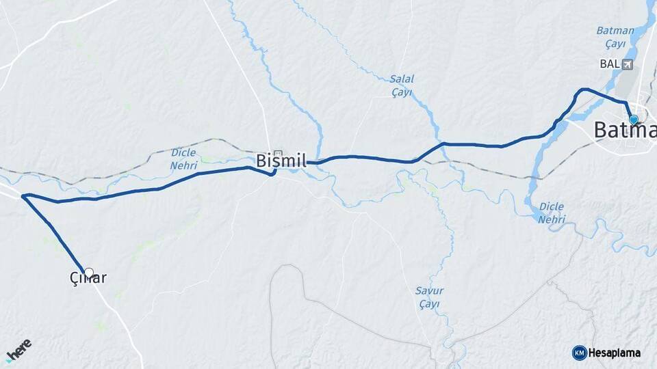 Batman Çınar Diyarbakır Arası Kaç Km - Yol Haritası