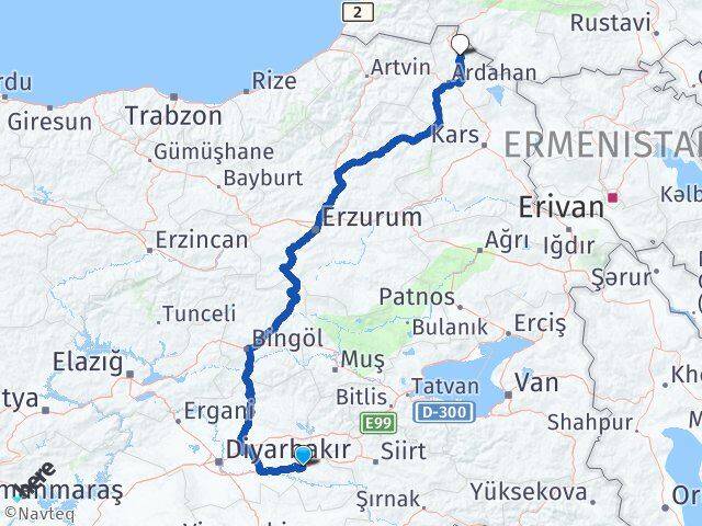 Batman Damal Ardahan Arası Kaç Km - Yol Haritası