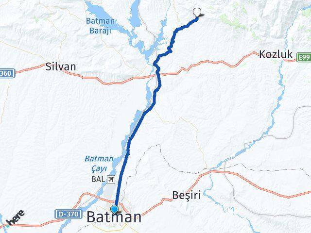 Batman Danagözü Kozluk Arası Kaç Km - Yol Haritası