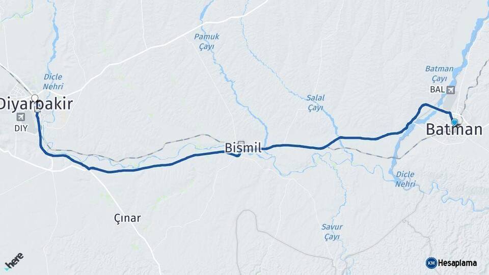 Batman Diyarbakır Arası Kaç Km - Yol Haritası