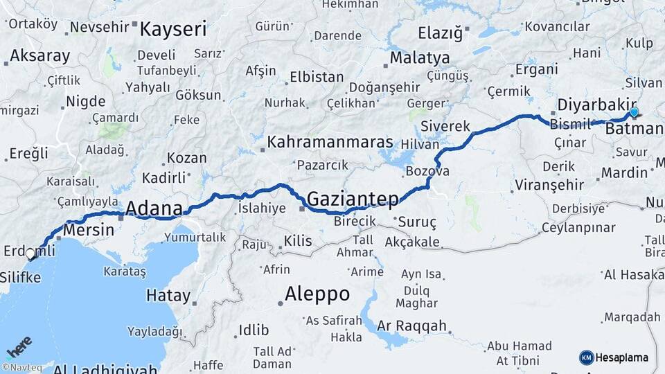 Batman Erdemli Mersin Arası Kaç Km - Yol Haritası