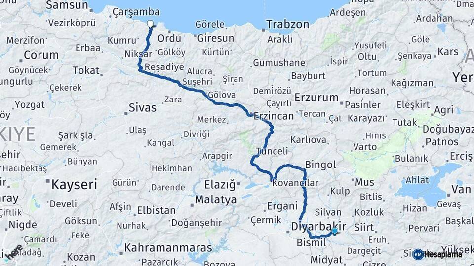 Batman Fatsa Ordu Arası Kaç Km - Yol Haritası