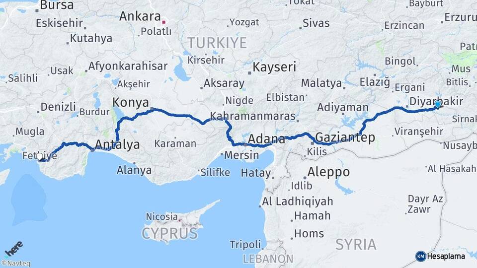 Batman Fethiye Muğla Arası Kaç Km - Yol Haritası