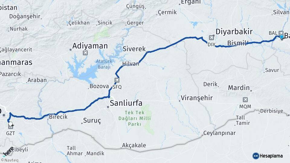 Batman Gaziantep Havalimanı Arası Kaç Km - Yol Haritası