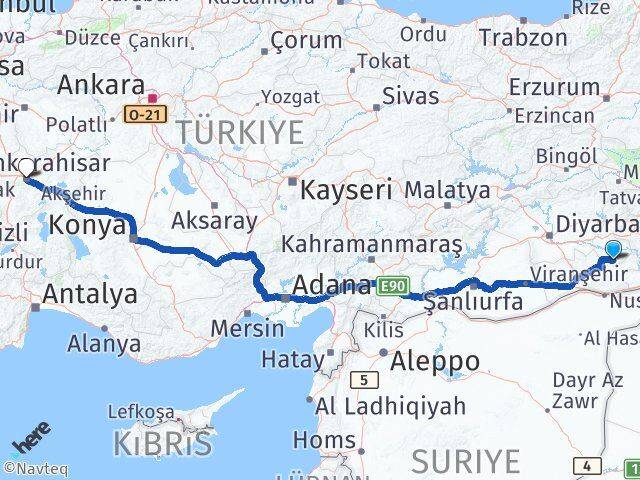 Batman Gercüş Afyonkarahisar Arası Kaç Km - Yol Haritası