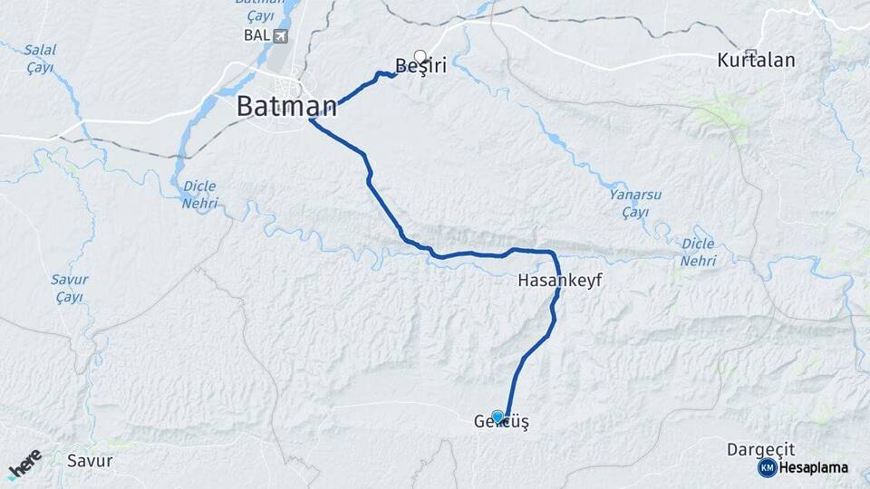 Batman Gercüş Beşiri Arası Kaç Km - Yol Haritası