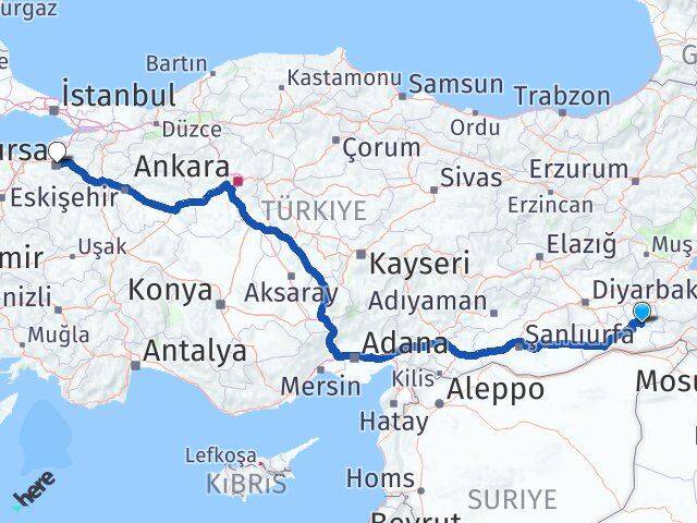 Batman Gercüş Bursa Arası Kaç Km - Yol Haritası