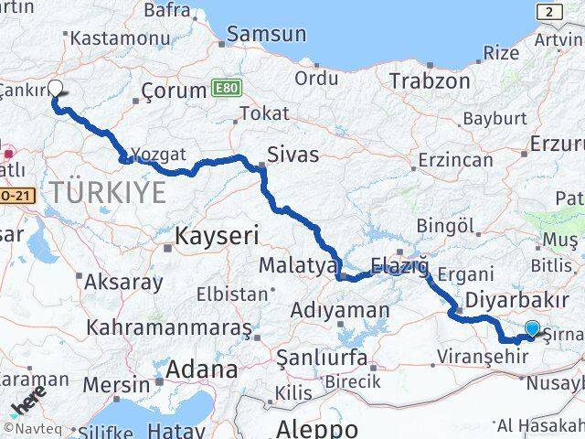Batman Gercüş Çankırı Arası Kaç Km - Yol Haritası