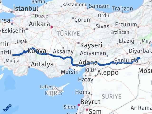 Batman Gercüş Denizli Arası Kaç Km - Yol Haritası