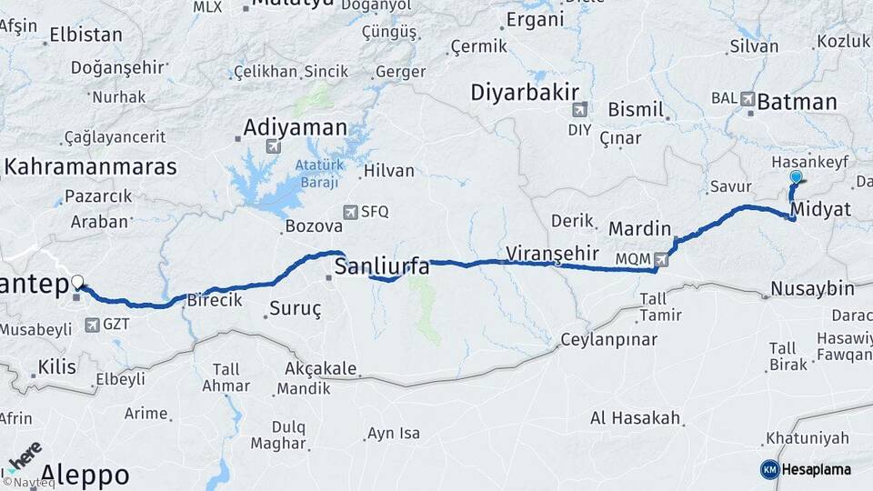 Batman Gercüş Gaziantep Arası Kaç Km - Yol Haritası