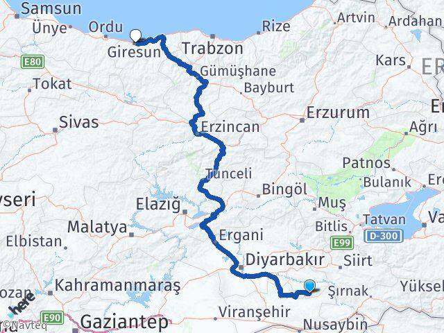Batman Gercüş Giresun Arası Kaç Km - Yol Haritası