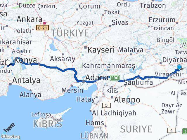 Batman Gercüş Isparta Arası Kaç Km - Yol Haritası