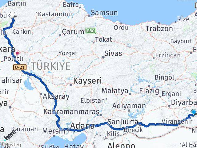 Batman Gercüş Karabük Arası Kaç Km - Yol Haritası