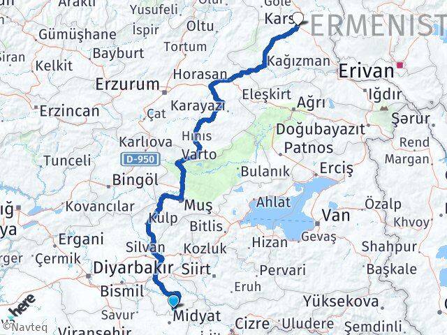 Batman Gercüş Kars Arası Kaç Km - Yol Haritası