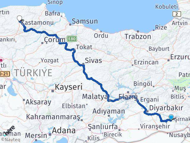 Batman Gercüş Kastamonu Arası Kaç Km - Yol Haritası