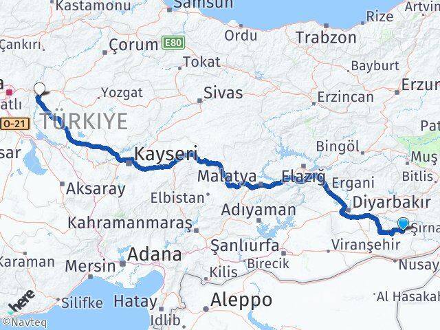 Batman Gercüş Kırıkkale Arası Kaç Km - Yol Haritası