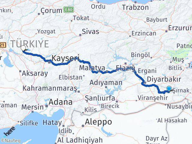Batman Gercüş Kırşehir Arası Kaç Km - Yol Haritası