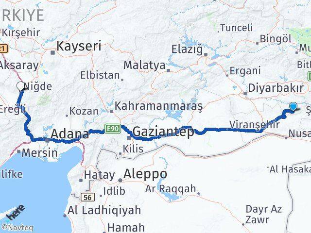Batman Gercüş Niğde Arası Kaç Km - Yol Haritası