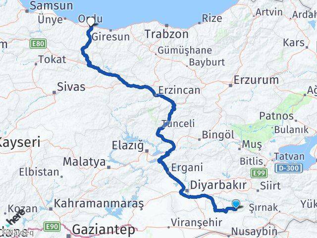 Batman Gercüş Ordu Arası Kaç Km - Yol Haritası