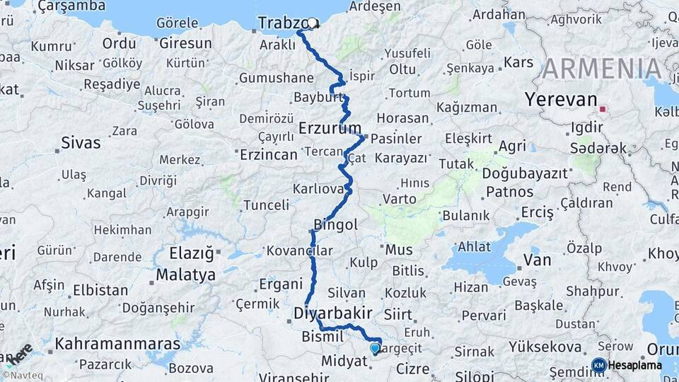 Batman Gercüş Rize Arası Kaç Km - Yol Haritası