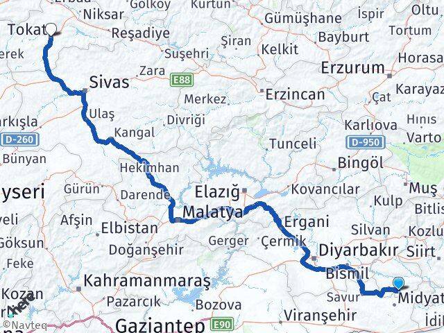 Batman Gercüş Tokat Arası Kaç Km - Yol Haritası