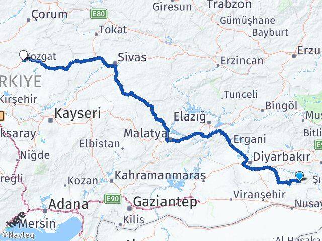 Batman Gercüş Yozgat Arası Kaç Km - Yol Haritası