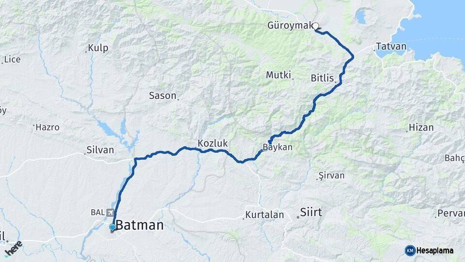 Batman Güroymak Bitlis Arası Kaç Km - Yol Haritası