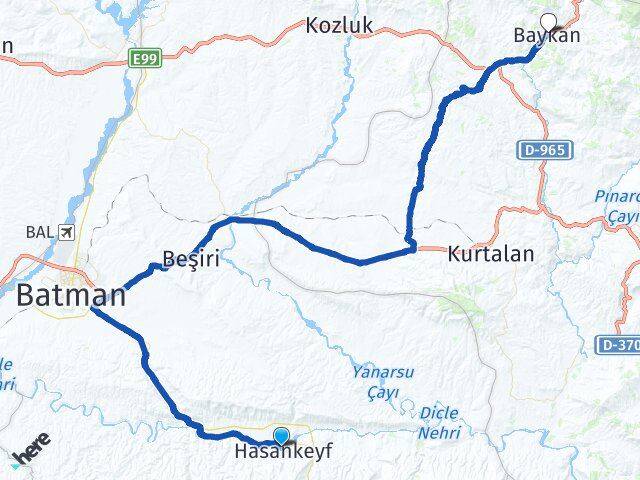Batman Hasankeyf Baykan Siirt Arası Kaç Km - Yol Haritası