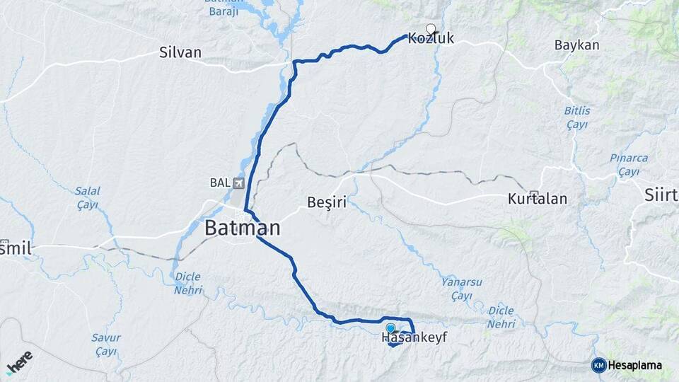 Batman Hasankeyf Kozluk Arası Kaç Km - Yol Haritası