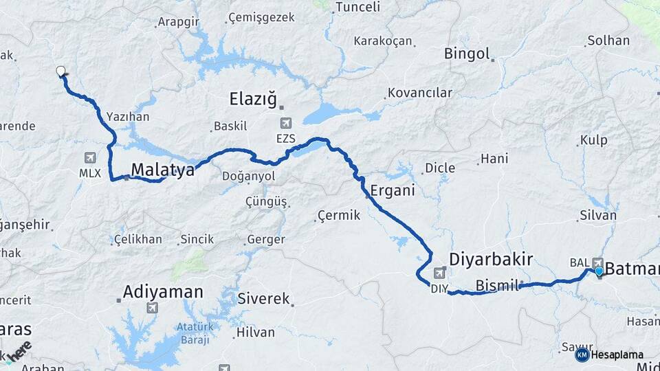 Batman Hekimhan Malatya Arası Kaç Km - Yol Haritası