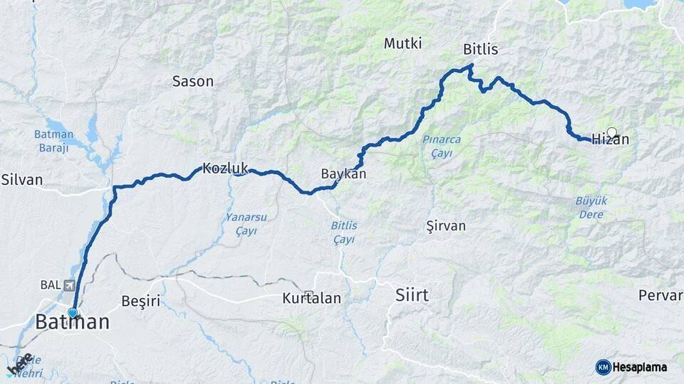 Batman Hizan Bitlis Arası Kaç Km - Yol Haritası