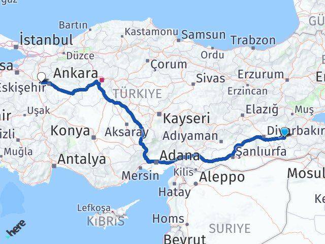 Batman İnönü Eskişehir Arası Kaç Km - Yol Haritası