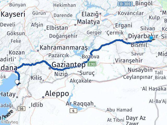 Batman İskenderun Hatay Arası Kaç Km - Yol Haritası