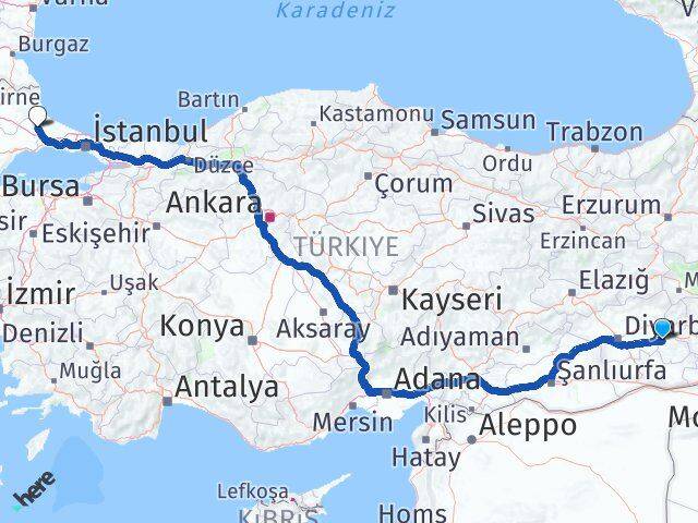 Batman Kapaklı Tekirdağ Arası Kaç Km - Yol Haritası