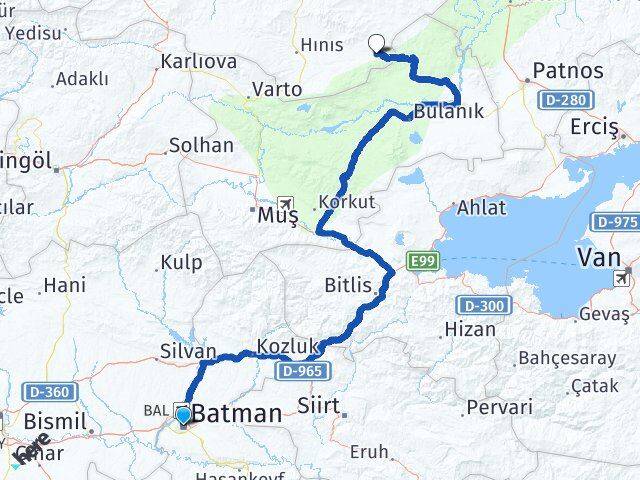 Batman Karaçoban Erzurum Arası Kaç Km - Yol Haritası