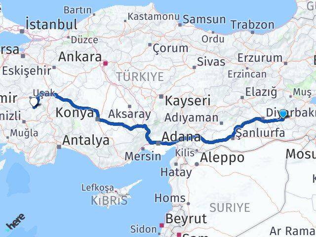 Batman Karahallı Uşak Arası Kaç Km - Yol Haritası