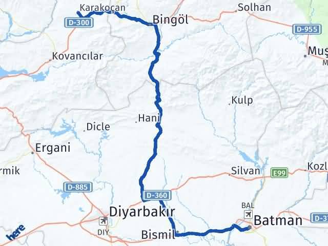 Batman Karakoçan Elazığ Arası Kaç Km - Yol Haritası