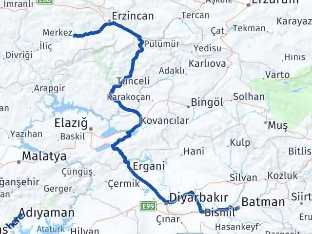 Batman Kemah Erzincan Arası Kaç Km - Yol Haritası