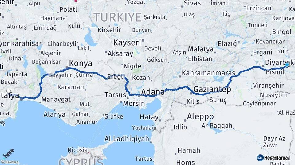 Batman Korkuteli Antalya Arası Kaç Km - Yol Haritası