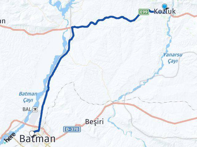 Batman Kozluk 19 Mayıs Arası Kaç Km - Yol Haritası