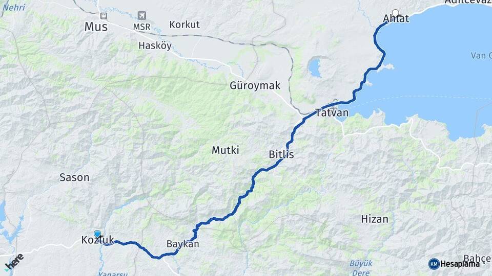 Batman Kozluk Ahlat Bitlis Arası Kaç Km - Yol Haritası