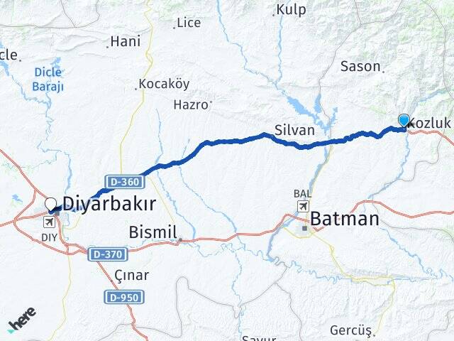 Batman Kozluk Bağlar Diyarbakır Arası Kaç Km - Yol Haritası