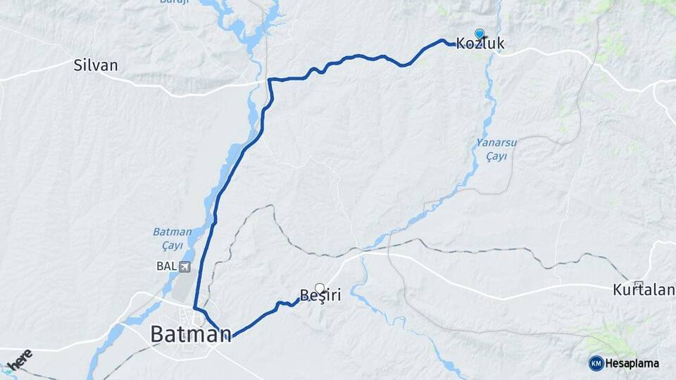 Batman Kozluk Beşiri Arası Kaç Km - Yol Haritası