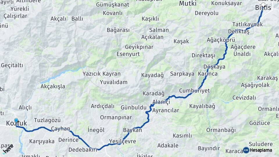 Batman Kozluk Bitlis Arası Kaç Km - Yol Haritası