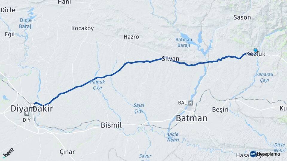 Batman Kozluk Diyarbakır Arası Kaç Km - Yol Haritası