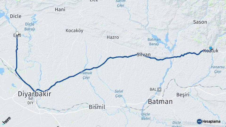 Batman Kozluk Eğil Diyarbakır Arası Kaç Km - Yol Haritası